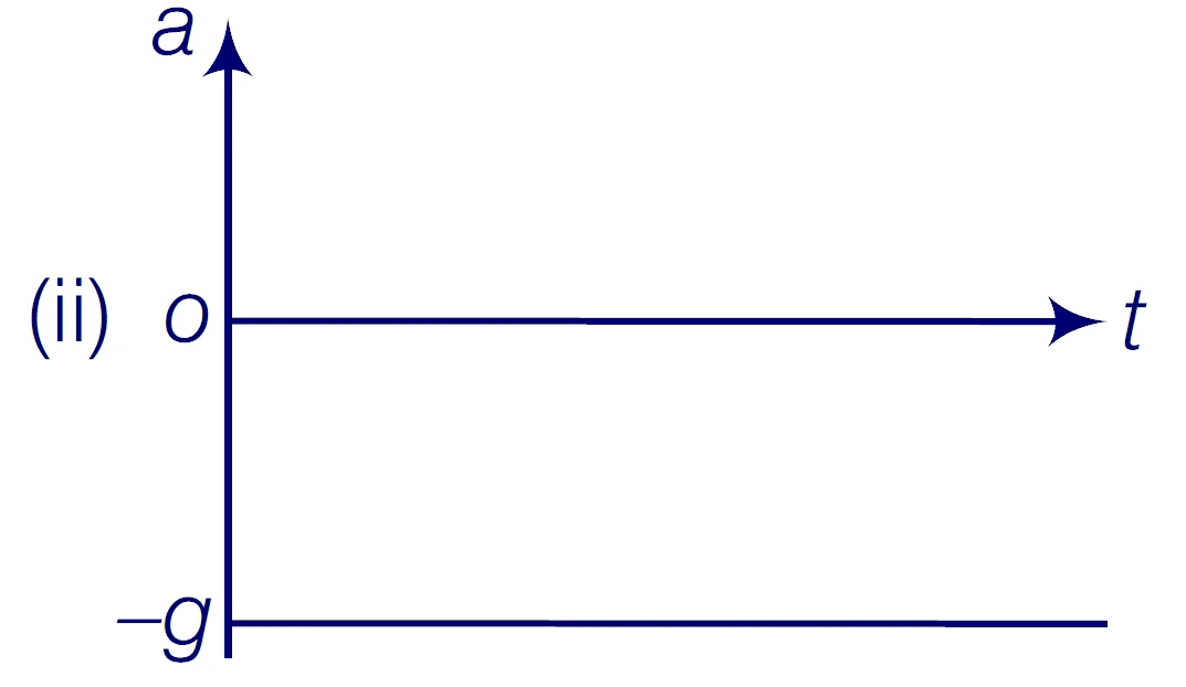 NCERT Exemplar Solutions Motion In a Straight Line Class 11 Physics Chapter 2 11 Q.17 : NCERT Exemplar Solution (ii) (Motion in a Straight Line) acceleration of the ball is equal to acceleration due to gravity i.e., a = - g. When ball rebounds in upward direction its velocity is positive but acceleration is a = - g.